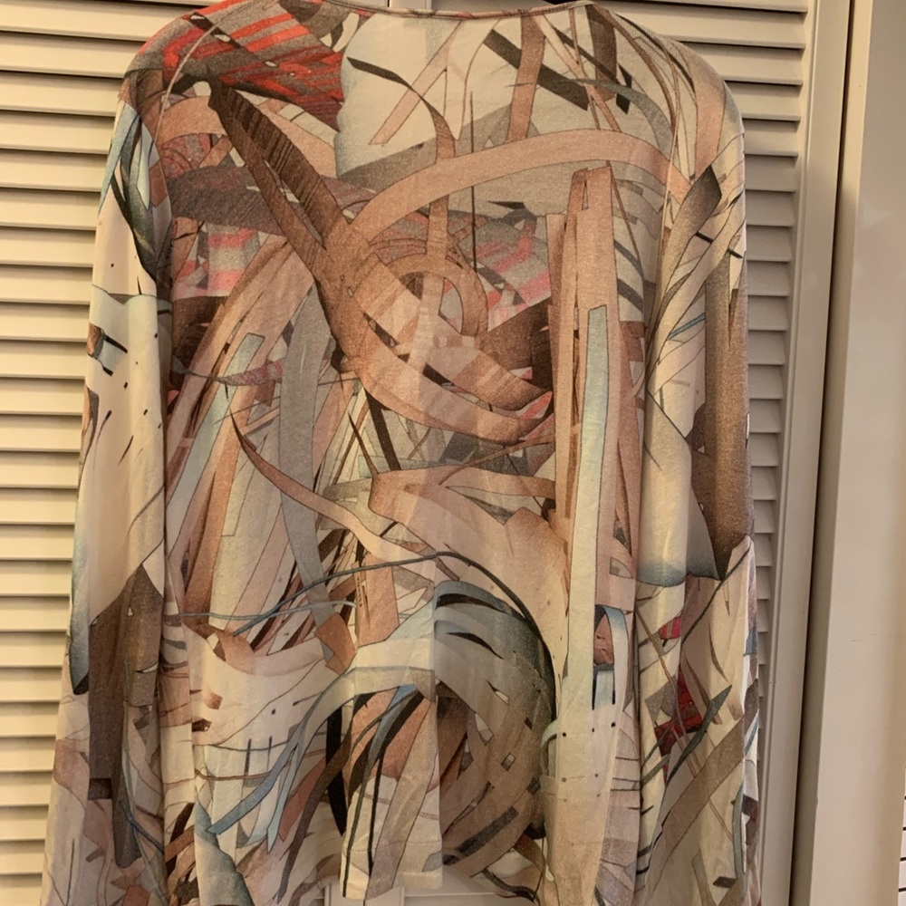 Escada Feather Brown Abstract Print Knit Open  Cardigan - M - Picture 5 of 9